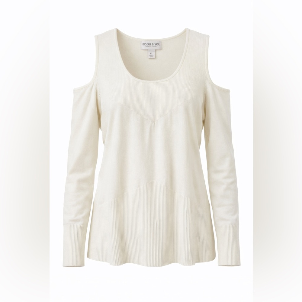 Bisou Bisou Michele Bohbot‎ Ivory Cold Shoulder Knit Top XL